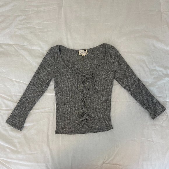 LA Hearts Grey Lace-Up Longsleeve - Picture 2 of 4